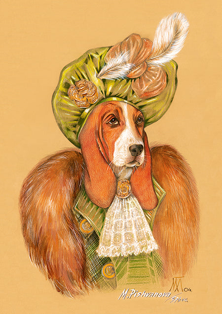 BassetHoundArtPrint_LadyInGreen_AnimalCentury